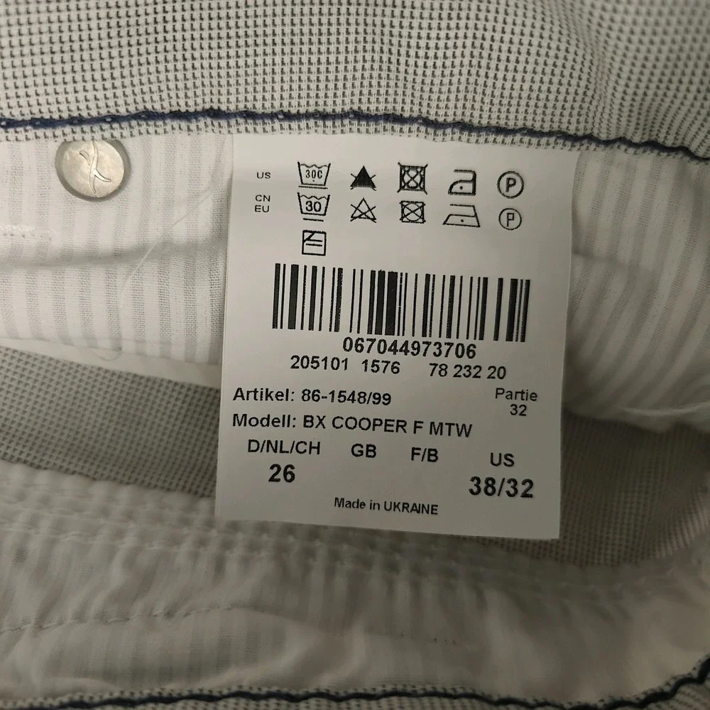 Brax Cooper Regular Fit Pants‎ Mens 38/32 Light Grey Cotton Stretch Micro Check